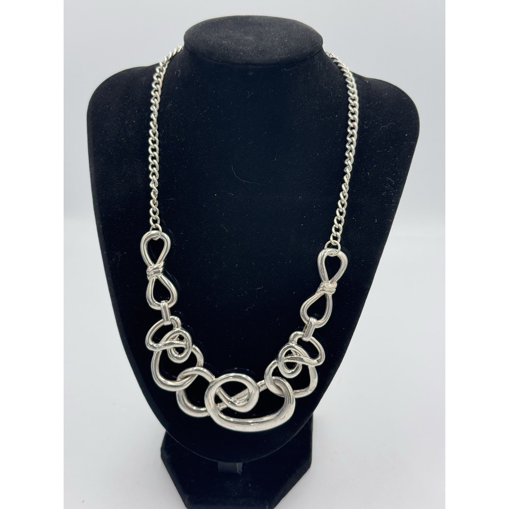 Silver Tone Link Statement Necklace Industrial Style Adjustable Modern Chunky